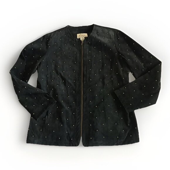 Louis Dell'Olio 100% Leather Suede Studded Leather Jacket Black Size Medium - Picture 1 of 6